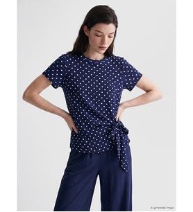 LCW Comfort Lacivert Bisiklet Yaka Puantiyeli Büzgülü Bluz