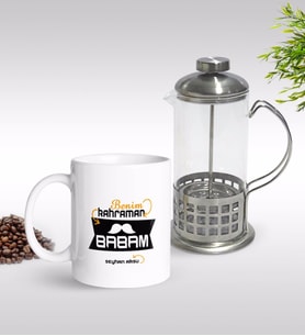 BK Gift Kişiye Özel Benim Kahraman Babam Tasarımlı Kupa & French Press Seti-1 (Model 1)
