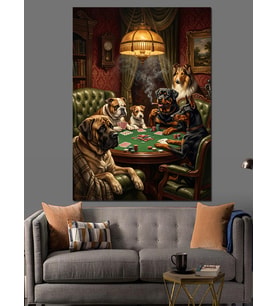 Bilardo Oynayan Köpekler Ve Kedi Dekoratif Kanvas - Mdf Ahşap Tablo