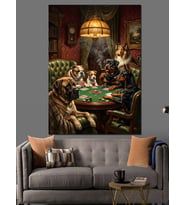 Bilardo Oynayan Köpekler Ve Kedi Dekoratif Kanvas - Mdf Ahşap Tablo