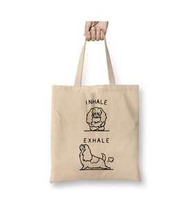 Inhale Exhale Cavalier King Charles Spaniel Yoga Beyaz Bez Çanta Uzun Saplı