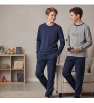 Genç Erkek Pamuklu 2 Adet 2'li Pijama Takımı (AL007 V1, AL003 V2) BB2485