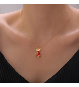 925 Ayar Gümüş Yılbaşı Hediyesi Mineli Çan Kolye (Gold)