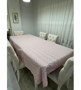 Brode Nakış Işlemeli Dertsiz Masa Örtüsü 150X250 (Pudra)