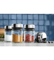 4 Parça Baharatlık Seti, 100 ml, Cam Baharat Kavanozu, Cromargan® Yüksek Kaliteli Paslanmaz Çelik Kapaklı, Bulaşık Makinesinde Yıkanabilir