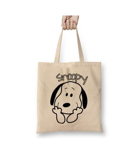 Snoopy Cute Smile Snoopy Beyaz Bez Çanta Uzun Saplı Alışveriş Çantası Plaj Çantası