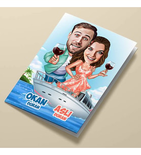 Kişiye Özel Aşk Gemisindeki Sevgililer Karikatürlü Tebrik Kartı