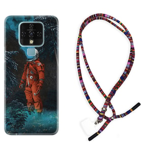Tecno Camon 16 18P Pova Kılıf Boyun Asklı Rasta Silikon Astronot Smoke 1769