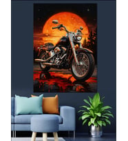 Gün Batımında Motosiklet Chopper Dekoratif Kanvas - Mdf Ahşap Tablo