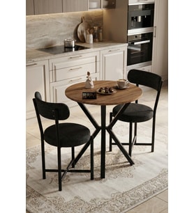 Mutfak Masası 70 Çap Yuvarlak 2 Sandalyeli Masa Takımı Modern Set Bahçe Balkon Cafe Teddy 9840 Gri