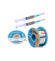 Dörtlü Set Flux,lehim Emme Tel 2,5mm Ve Lehim Teli Soldering 63sn/37pb Flux %1-3 40gr 03mm