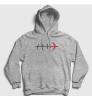 Presmono Unisex Gri Heartbeat Pilot Airplane Uçak Kapüşonlu Sweatshirt 403390tt (Gri)