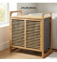 KALIN AHŞAP BAMBU 2 BÖLMELİ KİRLİ ÇAMAŞIR SEPETİ KUMAŞ ÇANTALI SEPET=54X35X60CM (5680)