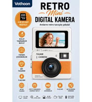 Retro Mini Dijital Kamera 1080P 1.47 İnç Flip Ekranlı Flaşlı Selfie Vlog Kamerası 4GB SD Hediyeli