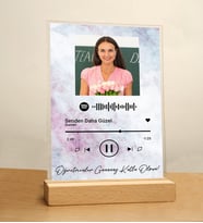 Kendin Tasarla Fotoğraflı Öğretmenler Günü Temalı Spotify Şarkı Barkodlu Masaüstü Plak