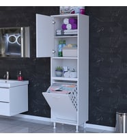 Modilayn 50 x 163,4 x 32,5 cm 2 Kapak 3 Bölmeli Kirli Çamaşır Dolabı Sepetli Banyo Dolabı