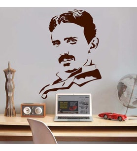 Bilim Adamı Nikola Tesla Silüeti Dekoratif  Duvar Sticker, Çıkartma Kahverengi