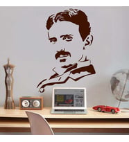 Bilim Adamı Nikola Tesla Silüeti Dekoratif  Duvar Sticker, Çıkartma Kahverengi