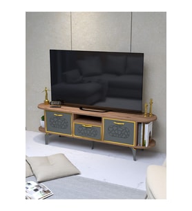 Tv Sehpası Tv Ünitesi Kapaklı Raflı Setro Beyaz