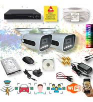 Qromax 2 Kameralı Set - Yapay Zeka Özellikli Gece Renkli Gösteren 5MP SONY Lensli 4 Ultra Warm Ledli FULLHD Güvenlik Kamerası Seti 784W-114