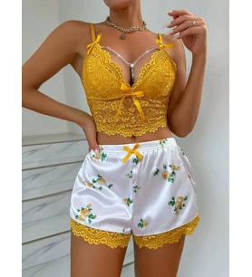 Dantelli 2’li Şortlu Pijama Takımı – Rahat & Şık Home Wear W2004