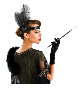 1920'ler Gatsby Aksesuar Seti – Siyah Charleston Saç Bandı & Sigaralık