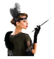 1920'ler Gatsby Aksesuar Seti – Siyah Charleston Saç Bandı & Sigaralık