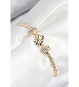Pirinç Zirkon Taşlı Yonca Model Gold Renk Kadın Bileklik 5886 - SSSSSS3603-9320