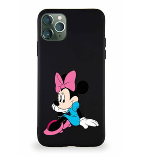 Apple iPhone 11 Pro Max Soft Premier Kapak Minnie Mouse-E Tasarımlı Silikon Kılıf - Siyah (Şeffaf)