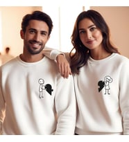 Sevgililer Günü Kombin Erkek Kadın Puzzle Görselli Bisiklet Yaka Sweatshirt 5007 (Beyaz)
