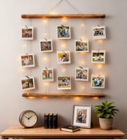 12 Fotoğraflı Mandallı Jüt İpli 3 Mt Led Işıklı Ahşap Fotoğraf Çerçevesi