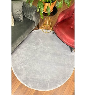 Gri Renkli Yumuşak Yüzeyli Kaydırmaz Yuvarlak Peluş Halı