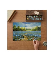 Mavi Gelincik Çiçekleri Tasarımı 240 parça Ahşap Puzzle Ahşap Kutuda MP10343