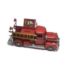 Dekoratif Metal İtfaiye Araba Kumbaralı Fotoğraf Çerçeveli