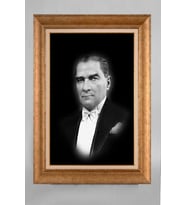 Altın Varaklı Çerçeveli Paspartulu Atatürk Tablo a108 (Gold)