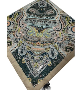 120x120 Etnik Desenli Soft Pamuk Eşarp - 04919 (Vizon)