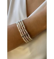 Zirkon Taşlı Doğal İnci Kolye Bileklik İkili Set (Beyaz)