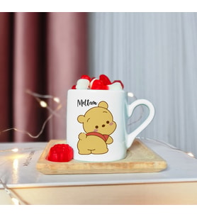 Winnie The Pooh Tasarımlı Ahşap Tabaklı Kişiye Özel Türk Kahvesi Fincanı