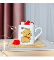 Winnie The Pooh Tasarımlı Ahşap Tabaklı Kişiye Özel Türk Kahvesi Fincanı
