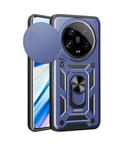 Xiaomi Mi 14 Ultra Kılıf Yüzüklü Standli Sürgülü Kamera Korumalı Tank Sert Silikon Kapak (Mavi)