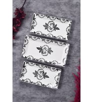 3’lü Black Rose Desen Handmade Seramik Kahvaltı Salata Sunum Çerezlik Seti Kayık Tabak Seti