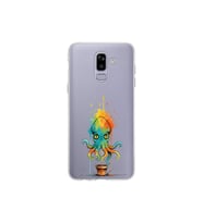 Samsung Galaxy J8 ile uyumlu Splash ahtapot tasarımlı şeffaf silikon kılıf