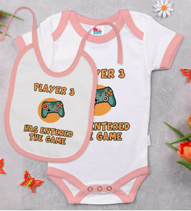 BK Kids Player 3 Tasarımlı Pembe Bebek Body Zıbın ve Mama Önlüğü Hediye Seti-1