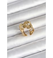 316L Çelik Gold Renk Yelpaze Model Kadın Yüzük