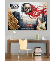 Amerikan Bayraklı Kurukafa Rocker Dekoratif Kanvas - Mdf Ahşap Tablo