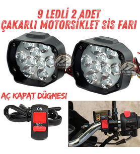 2 Adet 9 Ledli Motosiklet Scooter Uyumlu Led Sis Farı Çakar Ve Sabit Mod Açma Kapatma Tuşlu ubs siz