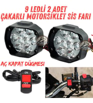 2 Adet 9 Ledli Motosiklet Scooter Uyumlu Led Sis Farı Çakar Ve Sabit Mod Açma Kapatma Tuşlu ubs siz