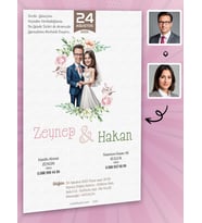 Karikatürlü Kişiye Özel Düğün Nişan Kına Davetiyesi 50 Adet Beyaz Zarflı 7001