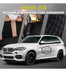 Bmw X5 Siyah Renk Tay Tüyü Cepli & Terletmez Sırtlı Oto Koltuk Minder Seti - Koltuk Koruma Kılıfı (ÖN & ARKA TAM SET)