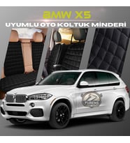 Bmw X5 Siyah Renk Tay Tüyü Cepli & Terletmez Sırtlı Oto Koltuk Minder Seti - Koltuk Koruma Kılıfı (ÖN & ARKA TAM SET)